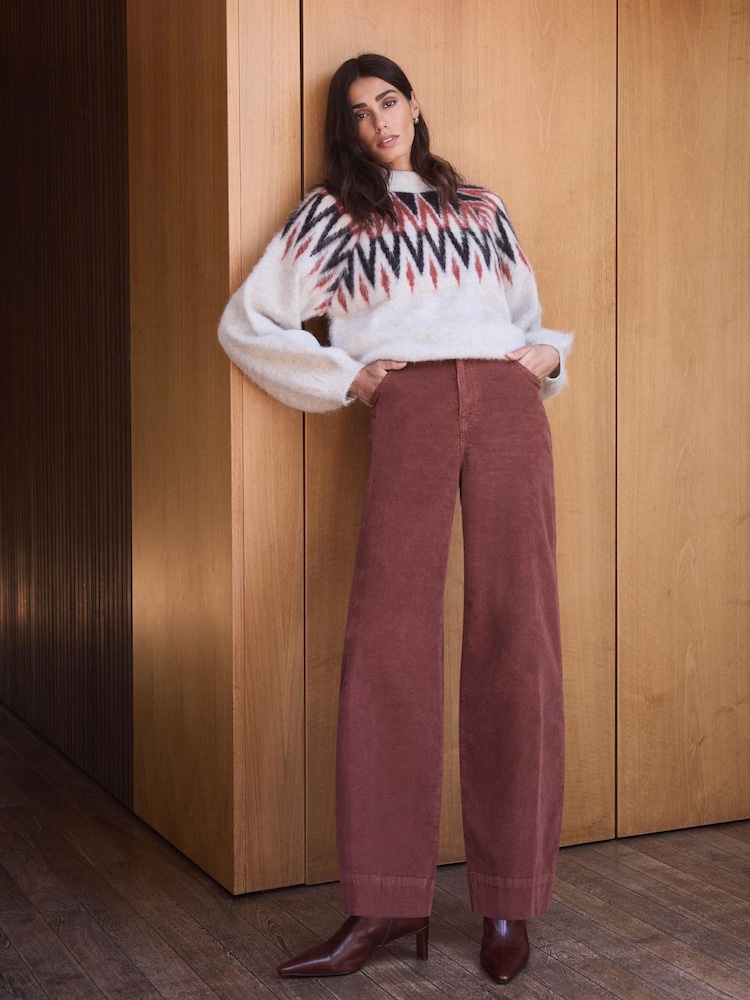Mint Velvet Brown Cord Barrel Leg Trousers - Image 1 of 7