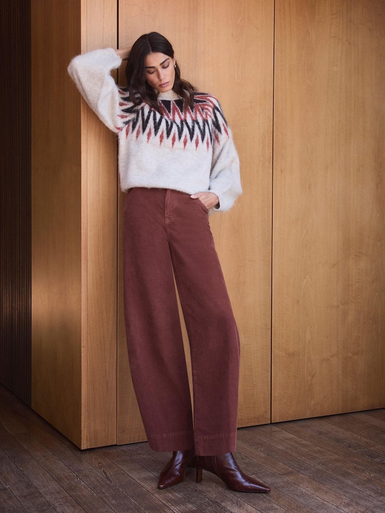 Mint Velvet Brown Cord Barrel Leg Trousers - Image 2 of 7