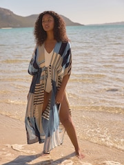 Blue Stripe Maxi Tie Waist Kimono Cover-Up - Image 1 of 8