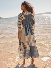 Blue Stripe Maxi Tie Waist Kimono Cover-Up - Image 10 of 10