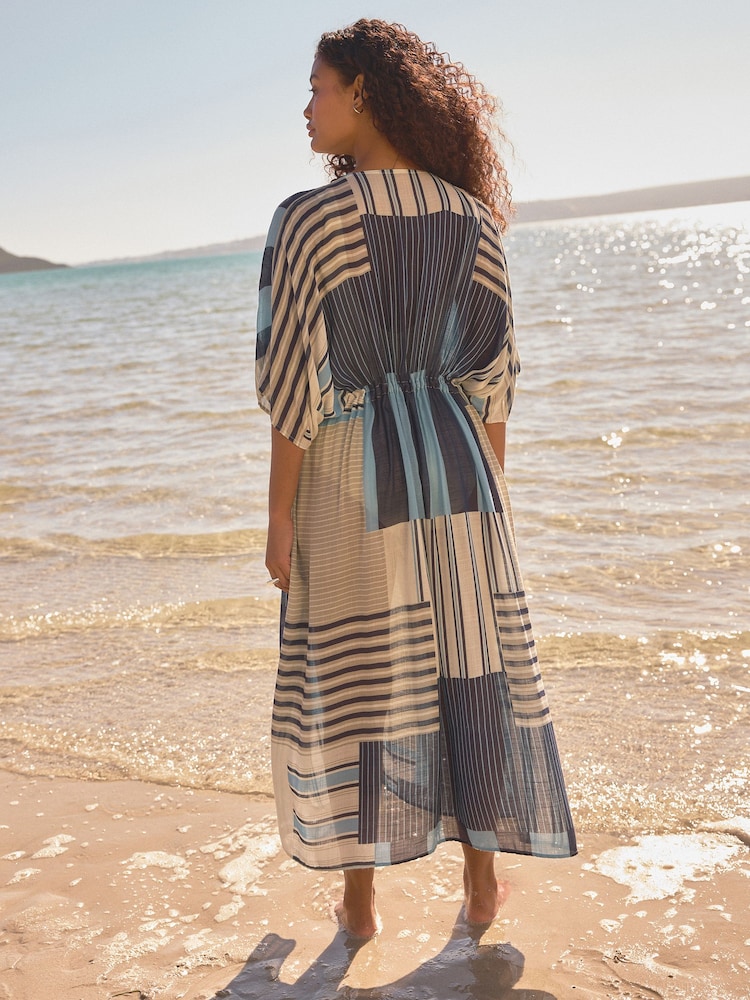 Blue Stripe Maxi Tie Waist Kimono Cover-Up - Image 10 of 10