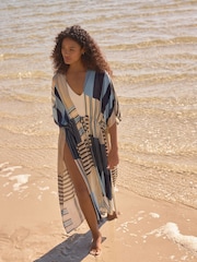 Blue Stripe Maxi Tie Waist Kimono Cover-Up - Image 2 of 8
