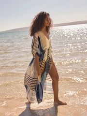 Blue Stripe Maxi Tie Waist Kimono Cover-Up - Image 3 of 8