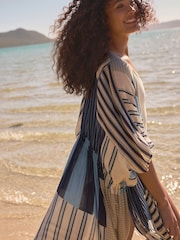 Blue Stripe Maxi Tie Waist Kimono Cover-Up - Image 5 of 10
