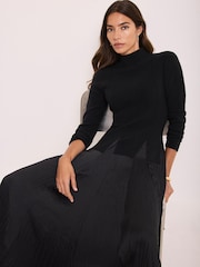 Mint Velvet Black Layered Knit Midi Dress - Image 5 of 8