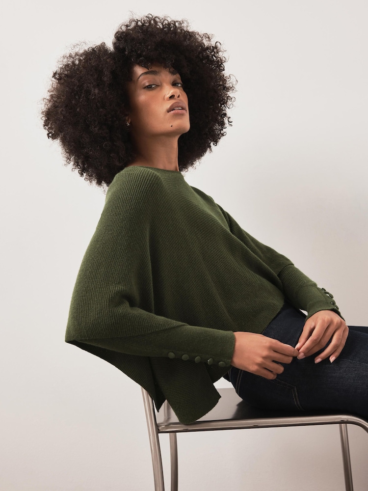 Mint Velvet Green Cape Ribbed Knit Top - Image 2 of 7 Mint Velvet Green Cape Ribbed Knit Top - Image 2 of 7