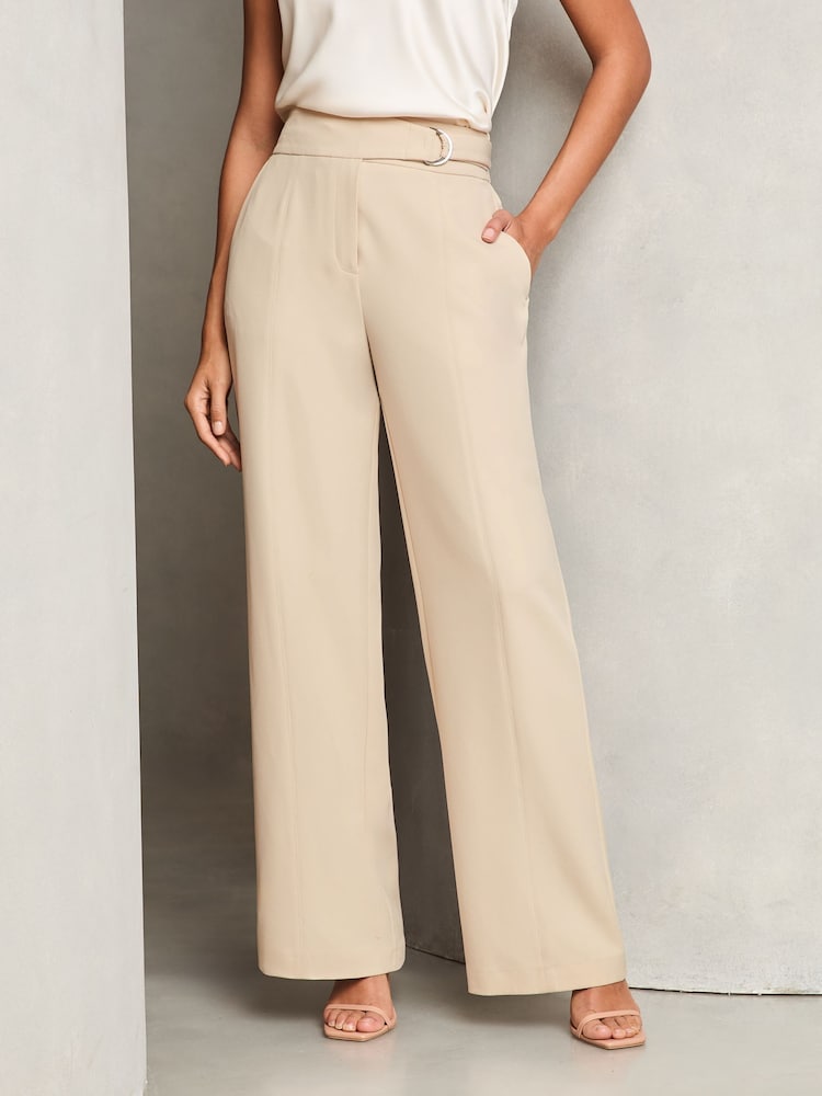 Lipsy Cream Wide Leg D Ring Trousers - Image 1 of 4