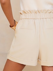 Lipsy Cream High Waisted Paperbag Belted Shorts - Image 4 of 4