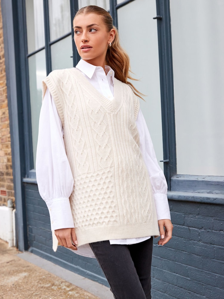 Cream Knit Heart Patchwork Tank Top - Image 1 of 8