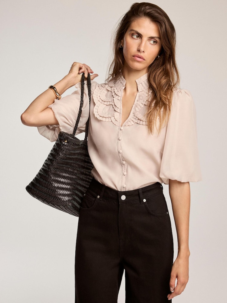 Mint Velvet Natural Pleated Puff Sleeve Blouse - Image 1 of 7 Mint Velvet Natural Pleated Puff Sleeve Blouse - Image 1 of 7
