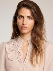 Mint Velvet Natural Pleated Puff Sleeve Blouse - Image 5 of 7