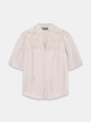 Mint Velvet Natural Pleated Puff Sleeve Blouse - Image 6 of 7