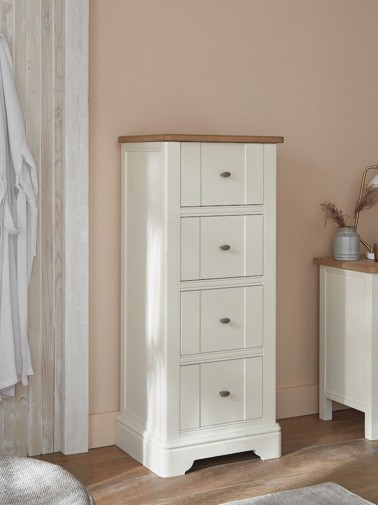 Chalk White Hampton Painted Oak Collection 4 Drawer Tall Chest Of Drawers - Image 1 of 8