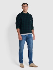 Farah Green Mossmun Crew Neck Check Sweater - Image 3 of 5