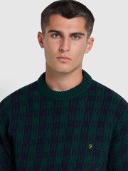 Farah Green Mossmun Crew Neck Check Sweater - Image 4 of 5