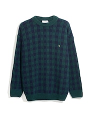 Farah Green Mossmun Crew Neck Check Sweater - Image 5 of 5