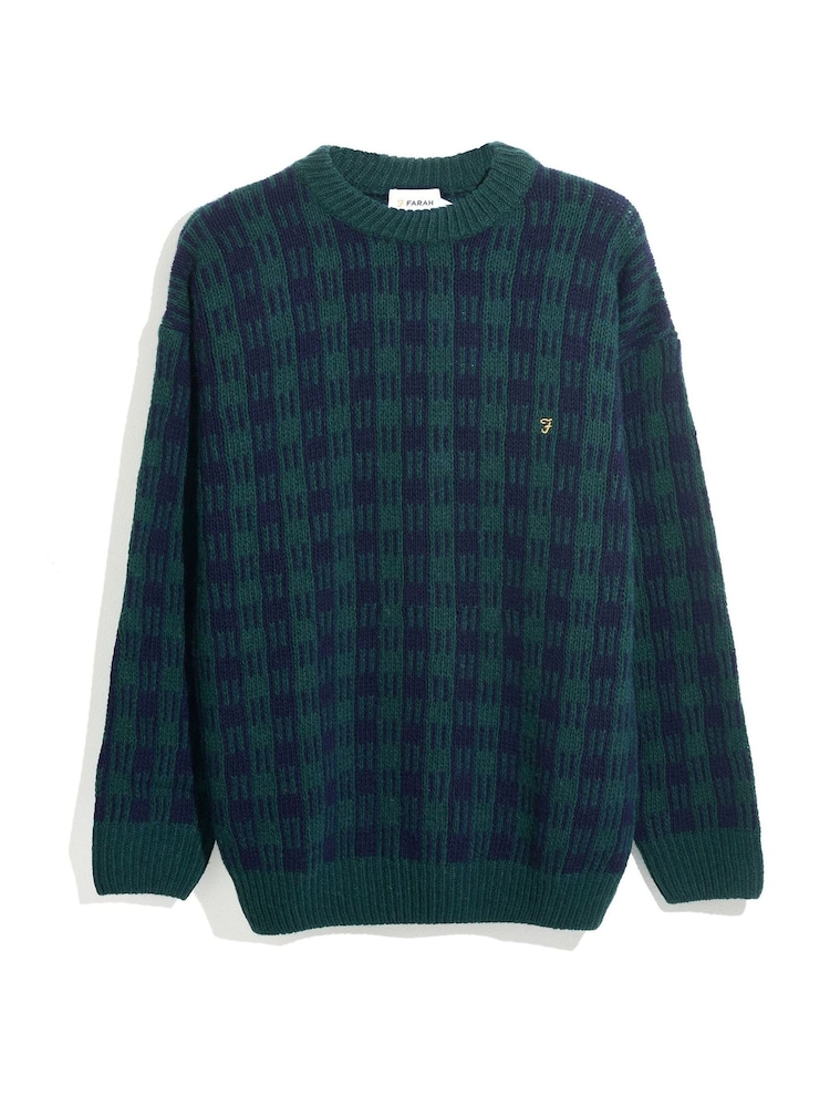 Farah Green Mossmun Crew Neck Check Sweater - Image 5 of 5