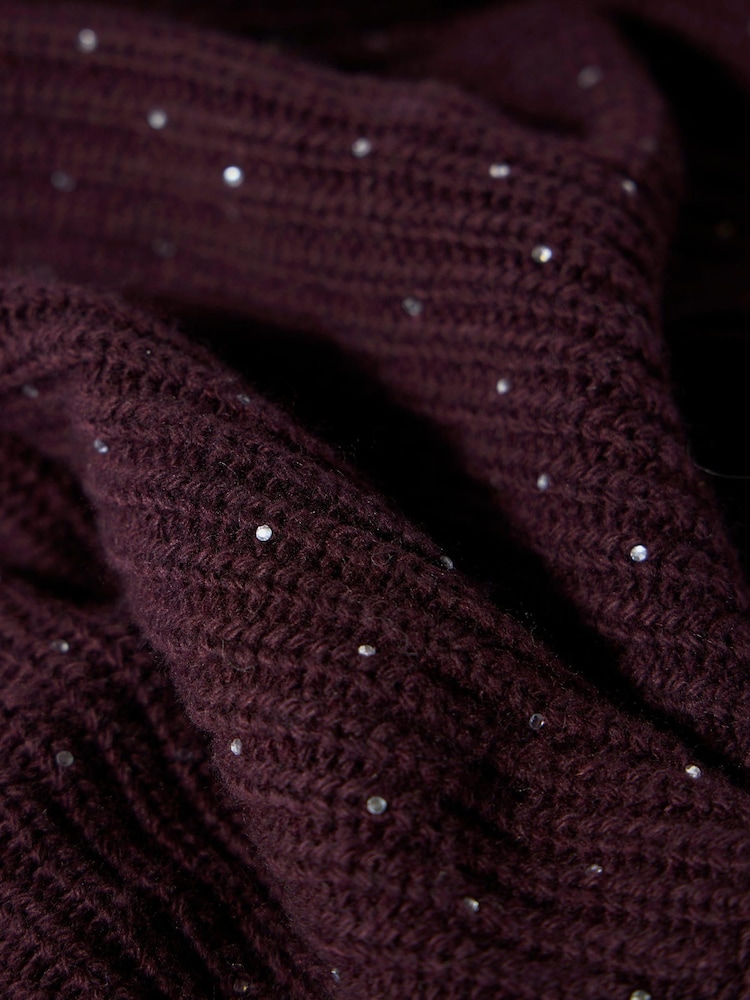 Rød - Mint Velvet Embellished Knit Scarf - Billede 4 af 4 Rød - Mint Velvet Embellished Knit Scarf - Billede 4 af 4