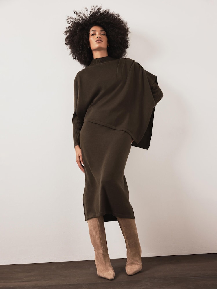Mint Velvet Green Poncho Knit Midi Dress - Image 2 of 8