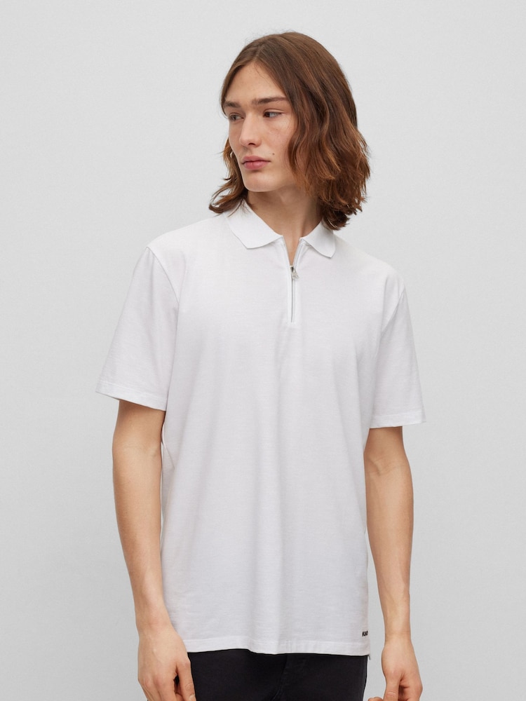 HUGO White Quarter Zip Polo Shirt - Image 2 of 5
