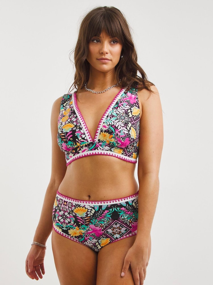 Figleaves Pink	 Floral Print Frida High Waist Bikini Briefs - Image 1 of 5