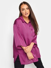 Yours Curve Pink Collared 3/4 Sleeved 100% Cotton Shirt - Image 1 of 5