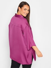 Yours Curve Pink Collared 3/4 Sleeved 100% Cotton Shirt - Image 2 of 5