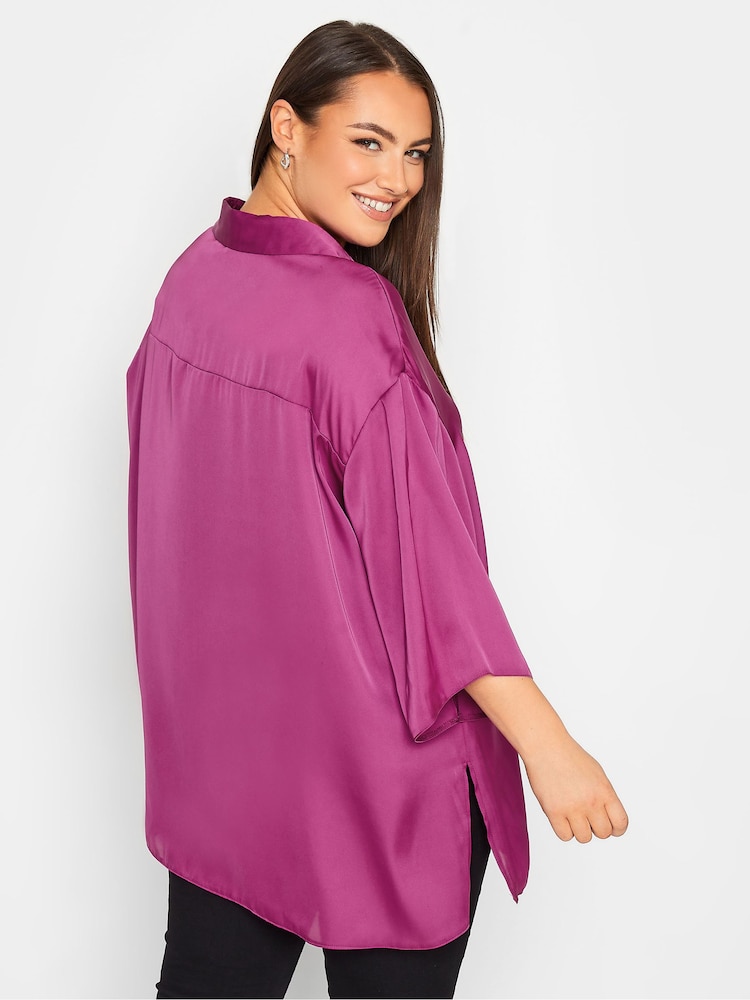 Yours Curve Pink Collared 3/4 Sleeved 100% Cotton Shirt - Image 2 of 5 Yours Curve Pink Collared 3/4 Sleeved 100% Cotton Shirt - Image 2 of 5