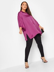 Yours Curve Pink Collared 3/4 Sleeved 100% Cotton Shirt - Image 3 of 5
