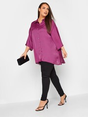 Yours Curve Pink Collared 3/4 Sleeved 100% Cotton Shirt - Image 4 of 5