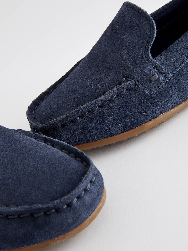 Navy Blue Standard Fit (F) Suede Slip-Ons Loafers Shoes - Image 3 of 7