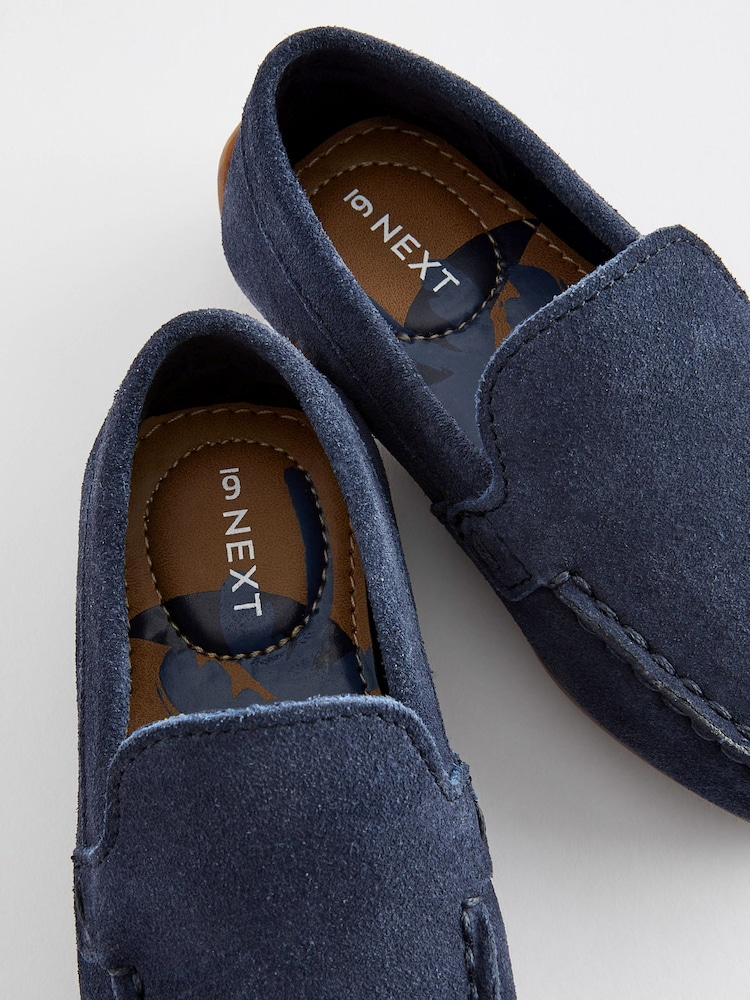 Navy Blue Standard Fit (F) Suede Slip-Ons Loafers Shoes - Image 4 of 7