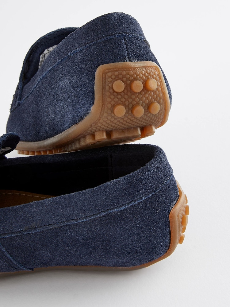 Navy Blue Standard Fit (F) Suede Slip-Ons Loafers Shoes - Image 6 of 7