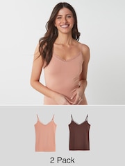 Nude/Dark Nude Lace Trim Vests 2 Pack - Image 1 of 8
