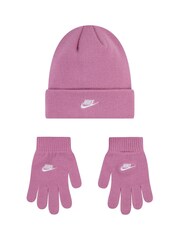 Różowy - Dzianinowy zestaw Nike Club dla starszych dzieci: czapka beanie i rękawiczki (8–15 lat) - Image 1 of 4