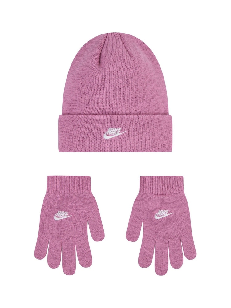 Różowy - Dzianinowy zestaw Nike Club dla starszych dzieci: czapka beanie i rękawiczki (8–15 lat) - Image 1 of 4