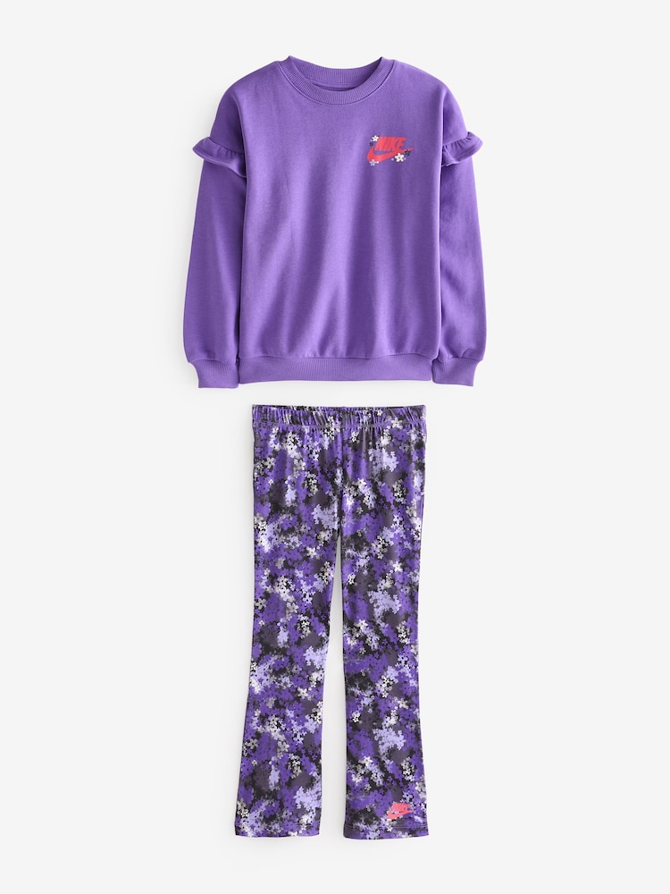 Nike Purple Little Kids Ruffle Sweatshirt and Flared Leggings Set - Image 1 of 5