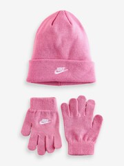 Nike Pink Club Beanie Hat and Glove Set Age 3-7yrs - Image 1 of 4