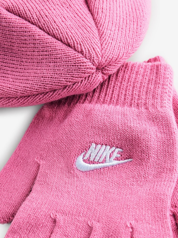 Nike Pink Club Beanie Hat and Glove Set Age 3-7yrs - Image 4 of 4