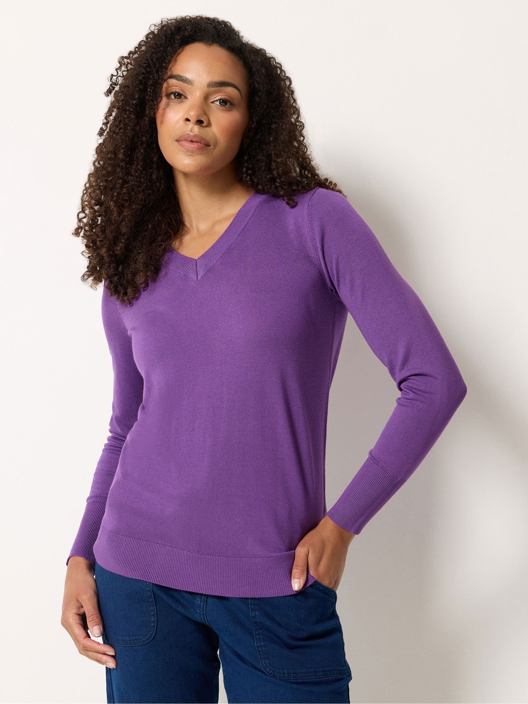 M & Co Women's Purple V-Neck Long Sleeve Jumper