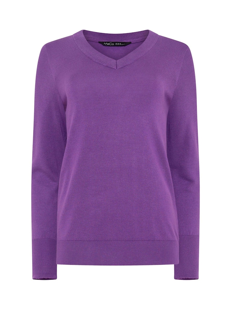 M&Co Purple V-Neck Long Sleeve Jumper - Image 5 of 5