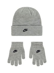 Nike Grey Club Beanie Hat and Glove Set Age 3-7yrs - Image 1 of 2