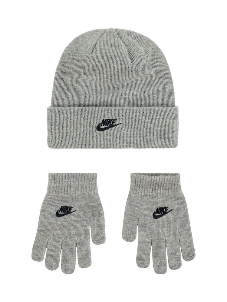 Nike Grey Club Beanie Hat and Glove Set Age 3-7yrs - Image 1 of 2