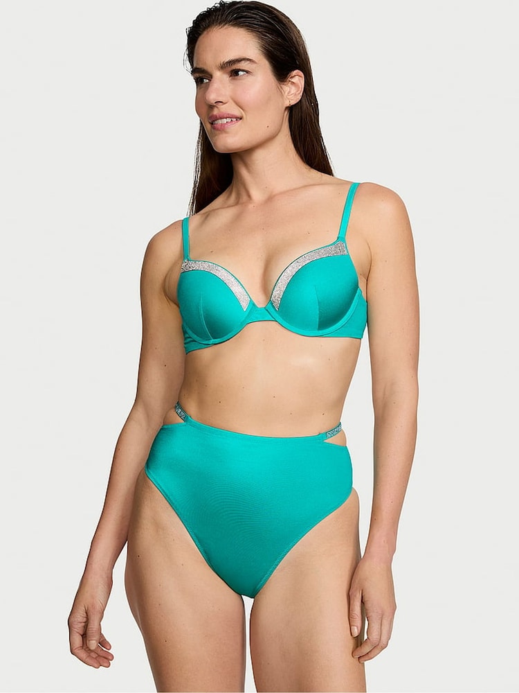 Victoria's Secret Capri Sea Blue High Waisted Shine Strap Swim Bikini Bottom - Image 1 of 3 Victoria's Secret Capri Sea Blue High Waisted Shine Strap Swim Bikini Bottom - Image 1 of 3