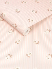 Cath Kidston Pink Rose Spaced Stripe A4 Wallpaper Sample - Image 3 of 5