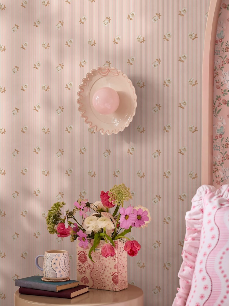 Cath Kidston Pink Rose Spaced Stripe A4 Wallpaper Sample - Image 5 of 5