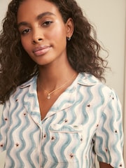 Laura Ashley Blue Wave Print Scallop Edge Cotton Button Through Pyjamas Shorts Set - Image 4 of 7