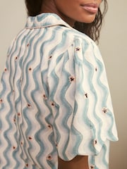 Laura Ashley Blue Wave Print Scallop Edge Cotton Button Through Pyjamas Shorts Set - Image 5 of 7