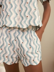 Laura Ashley Blue Wave Print Scallop Edge Cotton Button Through Pyjamas Shorts Set - Image 6 of 7