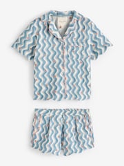 Laura Ashley Blue Wave Print Scallop Edge Cotton Button Through Pyjamas Shorts Set - Image 7 of 7